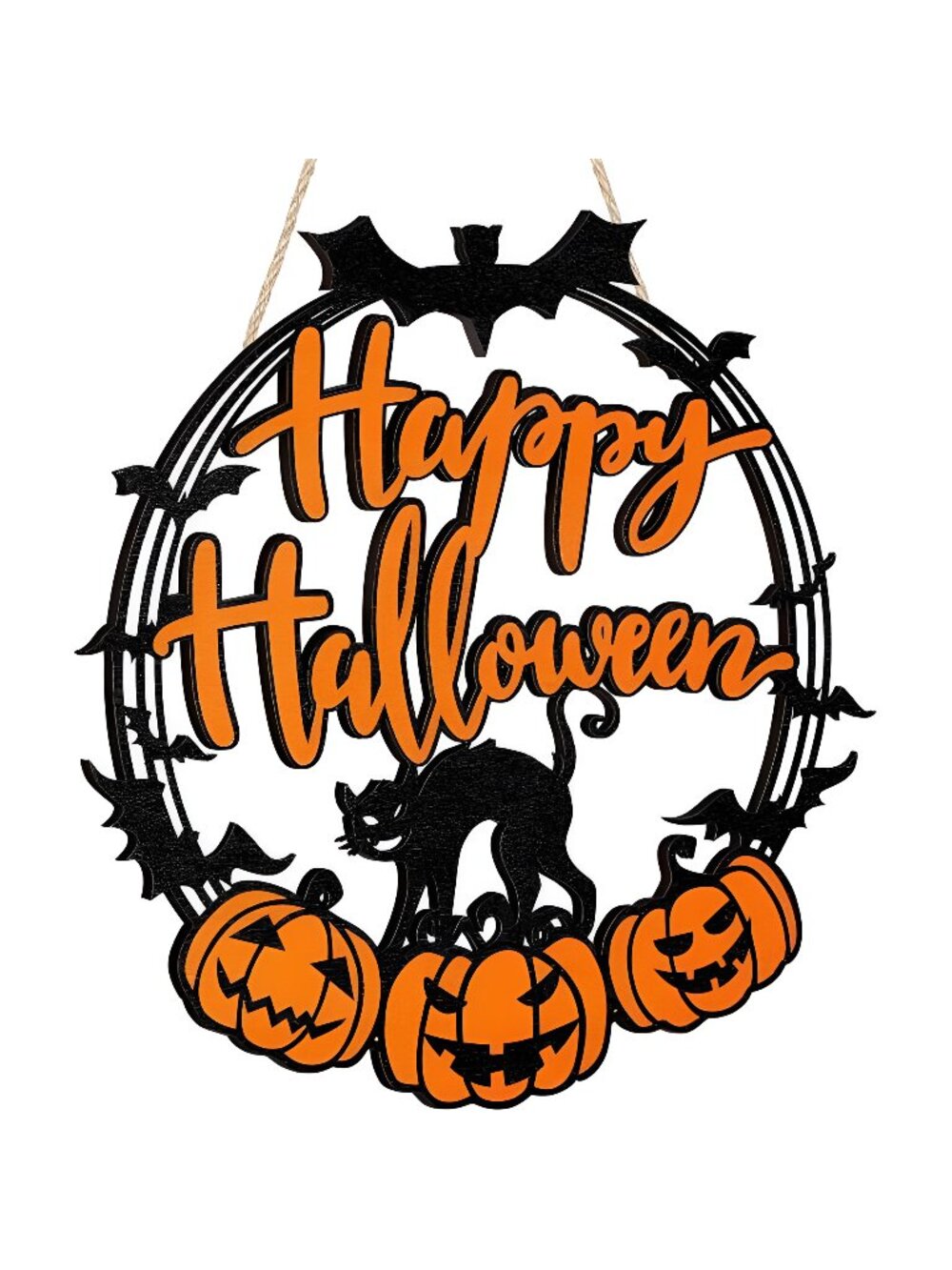 Halloween Decorations Black Cat Pumpkin Hanging Sign Happy Halloween